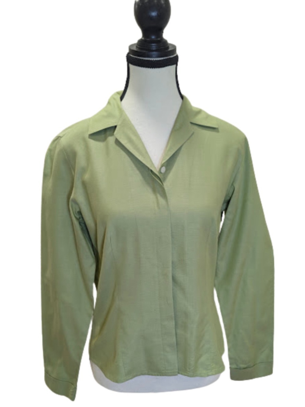 Ann Taylor Women's Petite Small Sage Green Blouse Quiet Luxury Office Chic Top